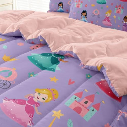 Twin Size Comforter Set for Girls Princess Bedroom Decor 5 Pieces Soft Breathable Bedding Sheets Kids Bed in a Bag Sets All Season Use