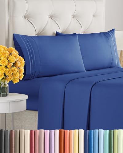 Cal King Size 4 Piece Sheet Set - Ultra Soft & Cooling Sheets - Cobalt Blue