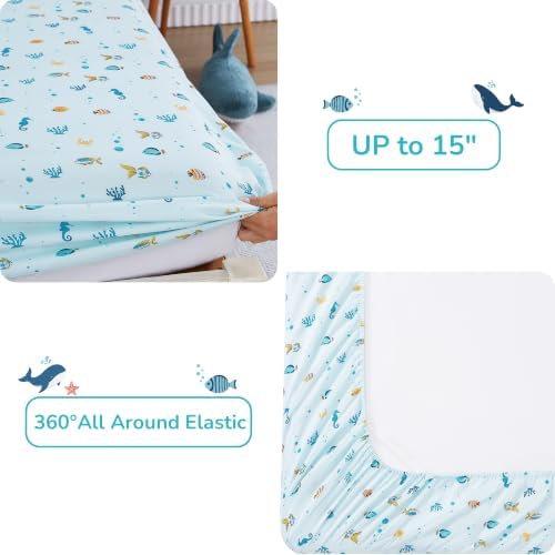 Viviland Kids Bedding Set Full Size Comforter Sets, Bed in Marine Whale Cover Set for Children