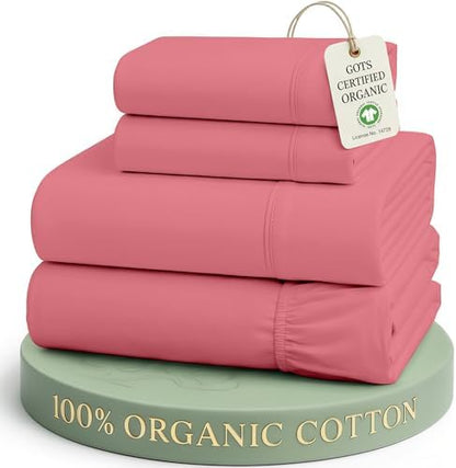 LANE LINEN Queen Sheets 100% Organic Cotton Percale Cooling - Mineral Red