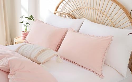 YIRDDEO King Size Comforter Set, Blush Pink Pom Fringe Bedding Set 3 Pieces