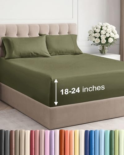 Extra Deep Queen Sheet Set - 4 Piece Breathable Cooling Sheets - Sage Green