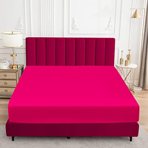 Sufdari King Size Mattress Protector,Waterproof Mattress Cover,18" Deep Pocket Mattress Protector,Dust Proof Bed Protector for Dogs/Cats/Pets/Kids-Deep Pink,King