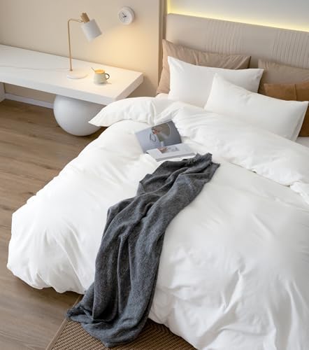 JIYUAN Oversized Queen Washed Cotton Duvet Cover Set Relaxed Linen Feel