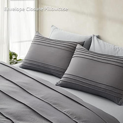 Oli Anderson 3PCS Pleated Duvet Cover Set, Grey, King