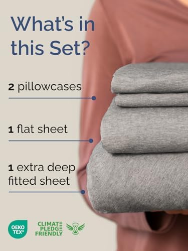 Extra Deep Queen Sheet Set - 4 Piece Breathable & Cooling - Heathered Grey