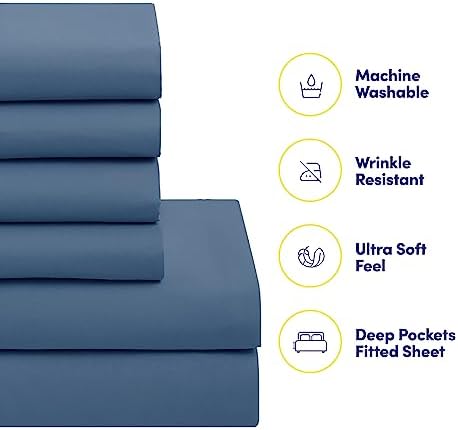 Sweet Home Collection 7 Piece Comforter Set Bag Solid Color All Season Soft Down Alternative Blanket & Luxurious Microfiber Bed Sheets, Denim, Queen