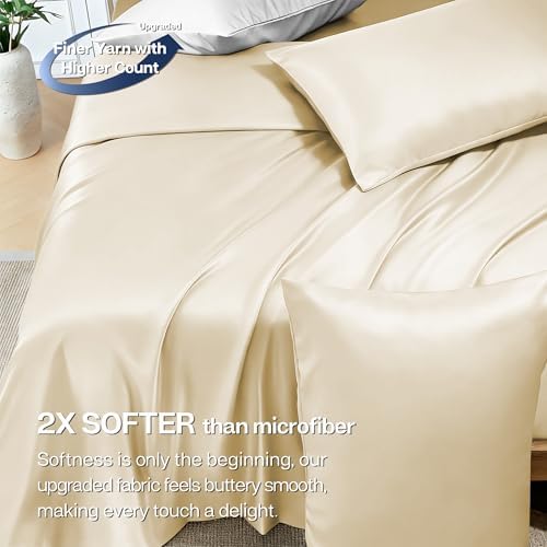 MR&HM Full Size Sheets 4 Pieces, Rayon Derived from Bamboo Blend, Cream