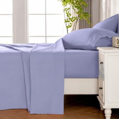 ROSE&RISY Sweet Lavender Queen Sheet Set, Pre-Washed Cotton-Like Brushed Microfiber, 4 Pcs Super Soft Breathable Cooling Bed Sets,Includes 1 Fitted, 1 Flat, 2 Pillowcases(Sweet Lavender, Queen)