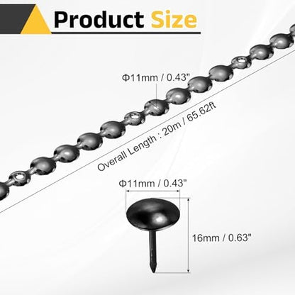 uxcell Upholstery Nailhead Trim, 20 Meters Glossy Upholstery Tacks Strips, Decorative Nail Trims with Nails for Sofa Headboard, Chair DIY Furniture Accessory (11mm Black)