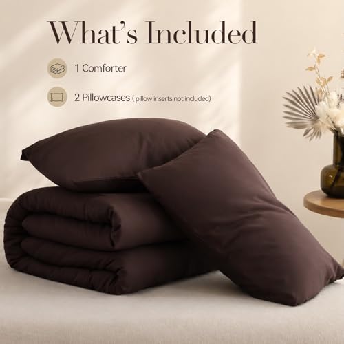 ROSGONIA Queen Comforter Set, Brown, 3 Pieces Soft Bedding Quilt