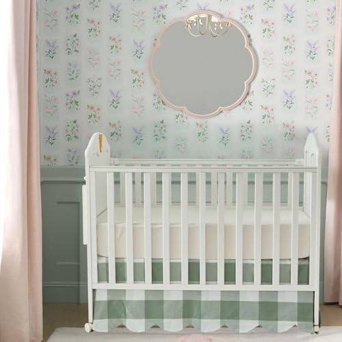 Brandream Scallop Edge Cotton Crib Skirt Toddler Bedskirt Baby Nursery Crib Bed Skirt Boho Bohemian Neutral Solid Color Sage Green Buffalo Plaid Gingham Farmhouse Chic Bedding Skirt