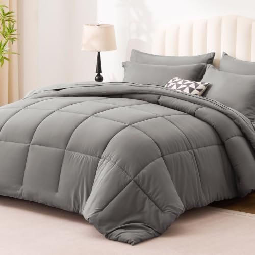 Love's cabin Plaid California King Comforter Set, Grey