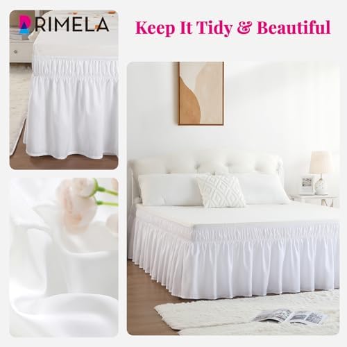 RIMELA White Bed Skirt Queen Size 15 Inch Drop, Elastic Bed Skirting for Adjustable Bed Base & Frame, Bedding Dust Ruffle Easy to Install, Wrap Around Bedskirt, Room Decoration (Pack of 2)