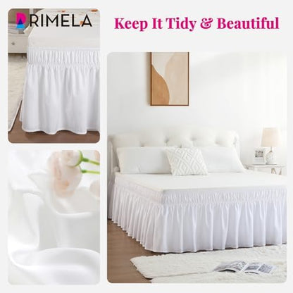 RIMELA White Bed Skirt Queen Size 15 Inch Drop, Elastic Bed Skirting for Adjustable Bed Base & Frame, Bedding Dust Ruffle Easy to Install, Wrap Around Bedskirt, Room Decoration (Pack of 2)