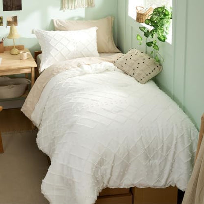 Bedsure Boho Tufted Ivory Twin XL Comforter Set, Farmhouse-Style Bedding