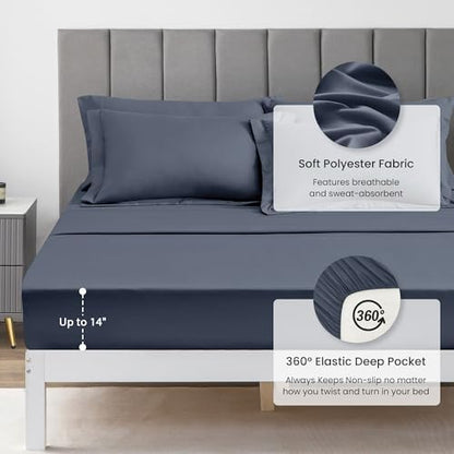 Love's cabin Full Comforter Set Navy Blue, 7 Pieces Full Bed in a Bag, All Season Bedding Sets with 1 Comforter, 1 Flat Sheet, 1 Fitted Sheet, 2 Pillowcase and 2 Pillow Sham