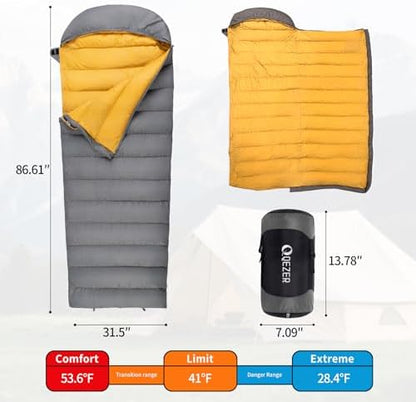 Down Sleeping Bag for Adults, 620 Fill Power Backpacking