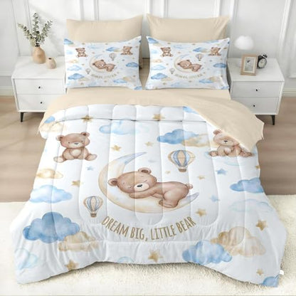 WeCozy Twin Comforter Set with Sheets, 5 Pieces Bear Cloud Bedding