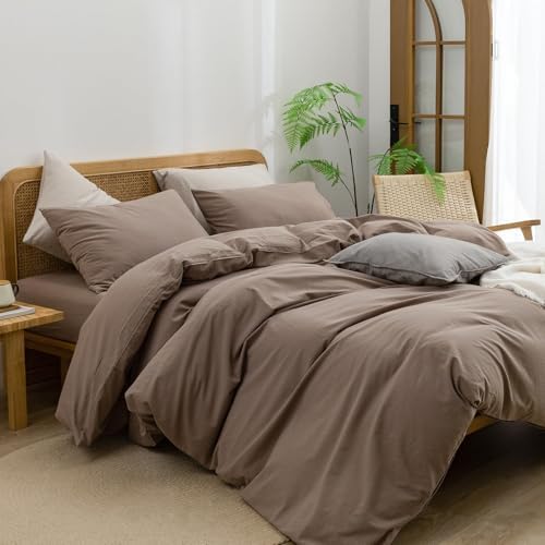 BESTOUCH Cotton Solid Duvet Cover Set Pine Bark Brown Alaska King