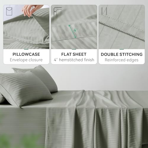 Cooling Sheets Set Full Size, Viscose Derived from Bamboo for Hot Sleepers, Double Stitching, Deep Pocket to 16 Inch, Silky Soft and Breathable Bedding, 4PC (Full, Jacquard Fog)