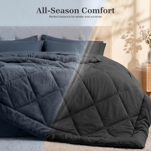 Utopia Bedding Comforter Set Full, Bed in a Bag 7 Piece, Dark Grey