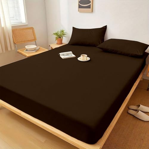 1 Piece King Size Fitted Sheet Only, 15-Inch Deep Mattress, Chocolate Solid