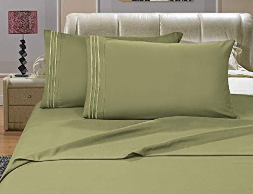 Elegant Comfort Luxurious Bed Sheets Set on Amazon 1500 Premier Wrinkle,Fade and Stain Resistant 4-Piece Bed Sheet Set, Deep Pocket, Queen Sage/Green