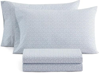 Martha Stewart - Twin Sheet Set with Fitted Sheet & Pillowcase, Cotton Percale Bedding with a Smooth Feel, Deep Pocket, Leaves Blue