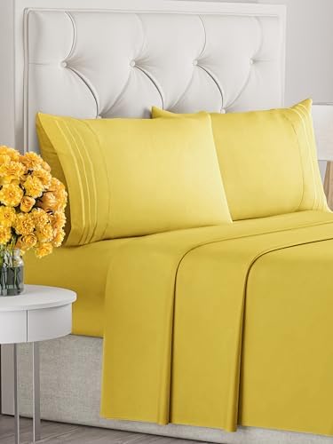 Queen Size 4 Piece Sheet Set - Ultra Soft & Cooling Bed Sheets - Mustard
