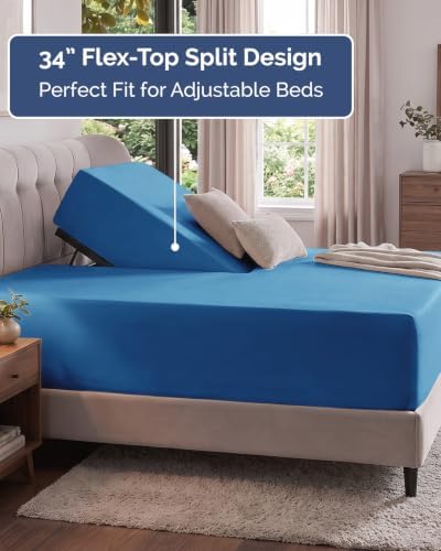 CGK Linens Extra Deep Flex Top Split Head King Fitted Sheet - Denim Blue
