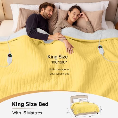 Heated Electric Blanket King Size, Dual Control, 90" x 100", Beige