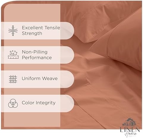 Linen Home 2-Pack King Sheet Set, 100% Cotton Percale Bedding, 8-Piece Value Bundle, Deep Pocket Cooling Bed Sheets for Hot Sleepers, Breathable & Crisp Hotel Quality, Long-Staple Cotton, Tera Clay