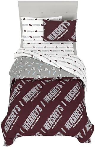 Hershey's Kisses Milk Chocolate Bedding Set, Twin Size 5 Piece Comforter and Sheet Set with Sham, (Officially Licensed Product) by Franco