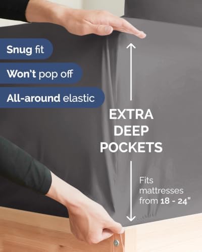 CGK Linens 2 Pack Extra Deep Full Fitted Sheets - Dark Grey