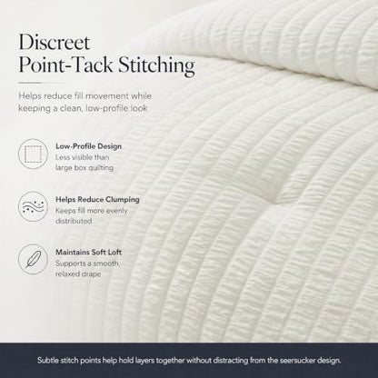CozyLux Oversized King Comforter Set 120x98 in, 7-Piece Ivory Seersucker