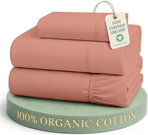 LANE LINEN Twin Sheets 100% Organic Cotton Percale Cooling Soft - Rose Dawn