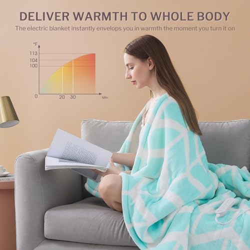 VENTIMI Heated Throw Blanket, 5 Heat Levels & 3 Hours Auto Off, Green
