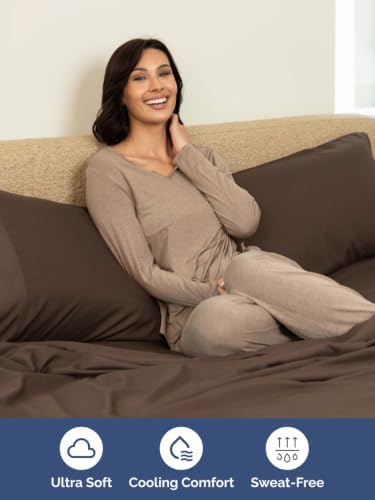 Extra Deep Pocket Split King Size Sheet Set - Breathable & Cooling - Brown