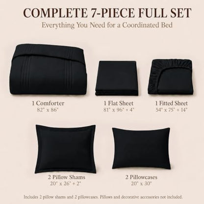 CozyLux Full Size Comforter Sets Black- 7 Pieces Bed in a Bag