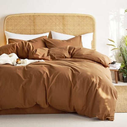 Wake In Cloud - Cotton Duvet Cover Set, 100% Washed Cotton, Linen Like Textured, Breathable Durable Farmhouse Neutral Bedding Set, 3 Pieces, Terracotta, King Size