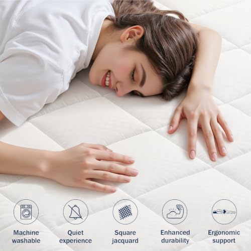 OLANLY King Quilted Fitted Mattress Pad, Down Alternative Fill, Off White