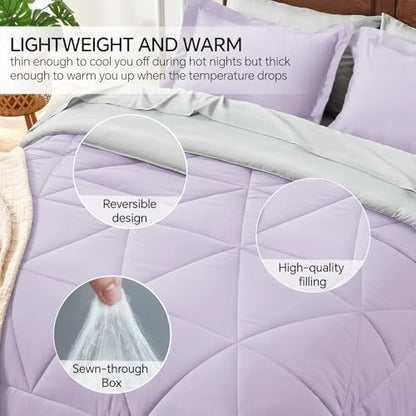 BEDELITE Twin XL Comforter Set 5 Pieces, Reversible Lavender Bed in A Bag