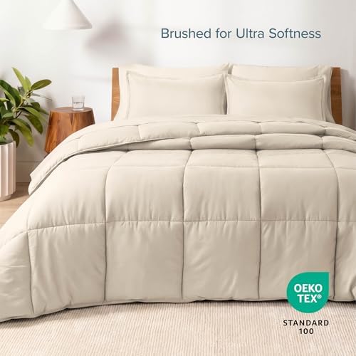 Bare Home Bed-in-A-Bag 7 Piece Comforter & Sheet Set - Full - Goose Down Alternative - Ultra-Soft 1800 Premium - Bedding Set (Full, Sand/Sand)