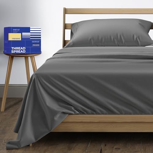 THREAD SPREAD Twin XL Size Bed Sheets Set, Luxury 1000 Series 100% Egyptian Cotton Sheets Twin XL Size (3 PC, Dark Grey), Silky Soft, Cooling, Sateen Weave, 16" Deep Pocket Hotel Quality Sheet Set
