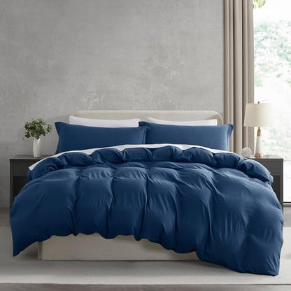 Hearth & Harbor Prewashed California King Duvet Cover Set, Navy Blue