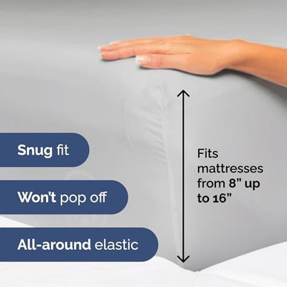 Queen Size 4 Piece Sheet Set - Ultra Soft & Cooling Bed Sheets - Soft Grey
