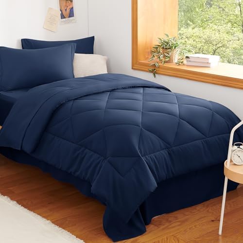 CozyLux Twin XL Comforter Set 68"x88" Navy - 5 Piece Bed in a Bag
