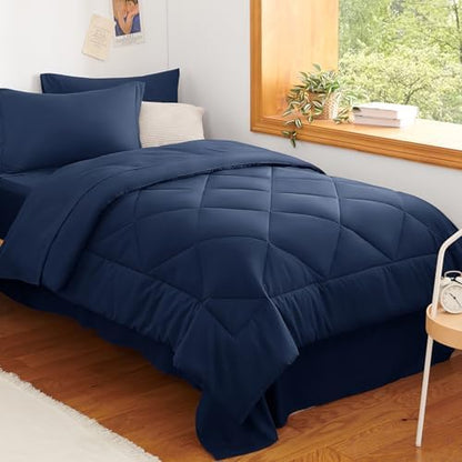 CozyLux Twin XL Comforter Set 68"x88" Navy - 5 Piece Bed in a Bag