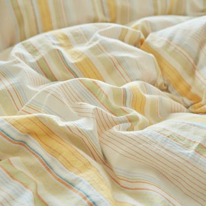 Mucalis Yellow Striped Duvet Cover Set Queen 100% Washed Cotton Bedding Duvet Cover Full Colorful Striped Pattern Modern 3 Piece Bedding Set with Zipper Closure Corner Ties,Breathable Comfortable